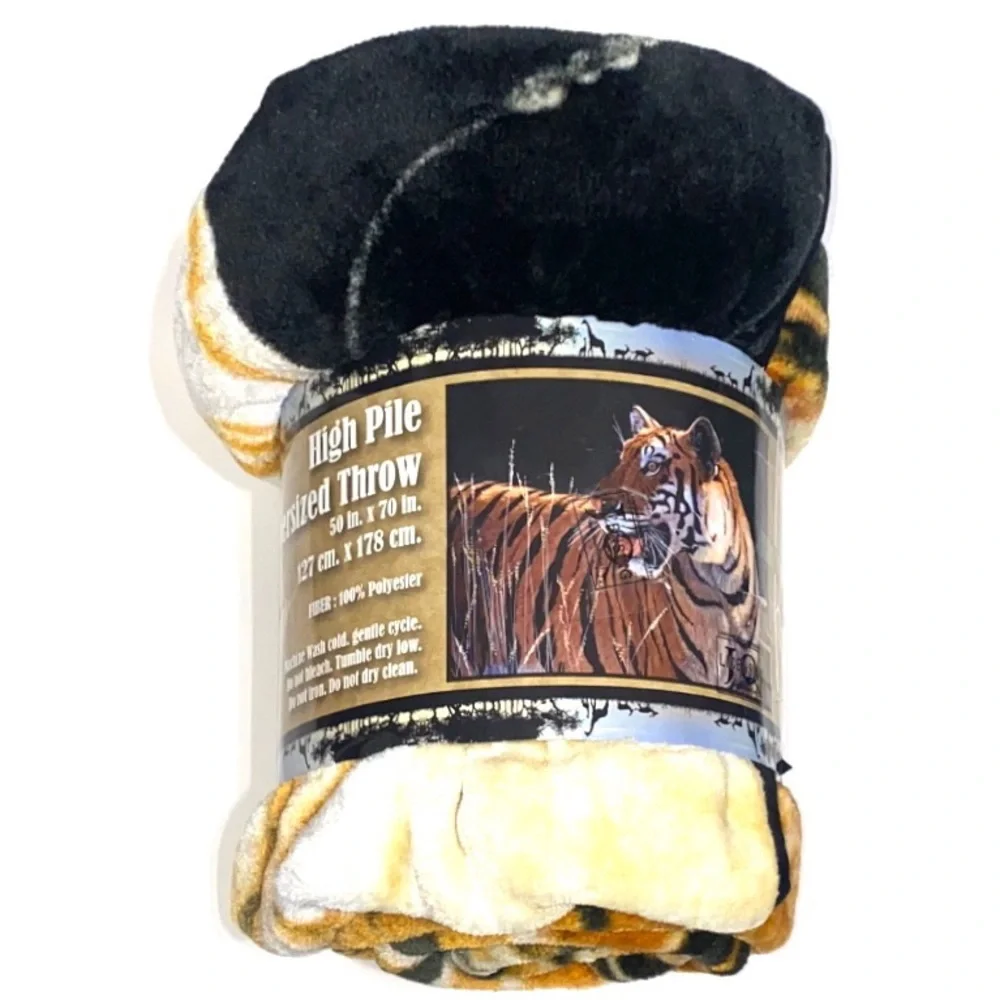 Safari Tiger High Pile Oversized Wild Life Plush Throw Blanket 50x70 - Picture 3 of 3